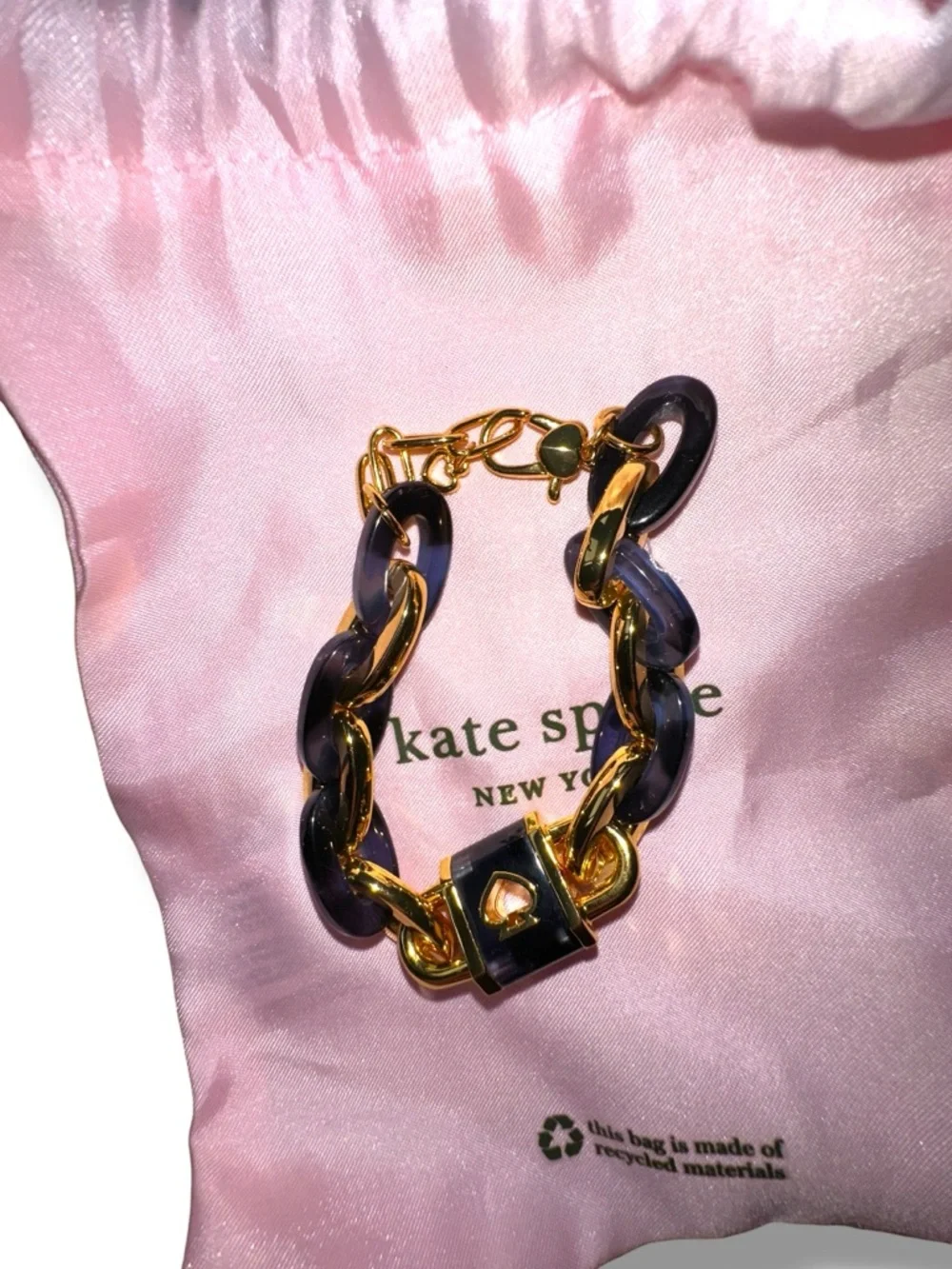 Lock and Spade Link Bracelet by Kate Spade New York NWT $128 Black Navy Gold - Picture 5 of 9
